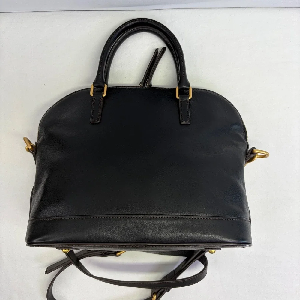 Dooney Bourke Leather Satchel Womens Medium Black Dome Crossbody Classic Chic
